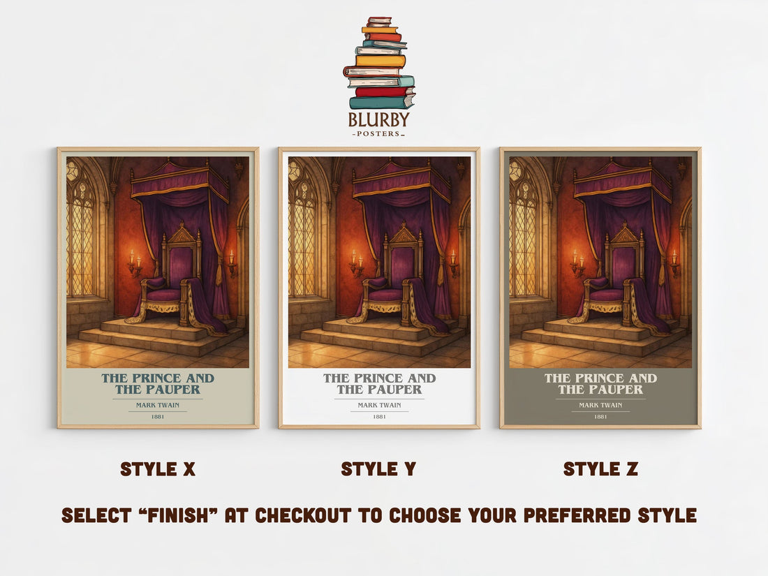 The Prince And The Pauper book cover print in frame leaning in hallway – historical fiction wall art (mockup)