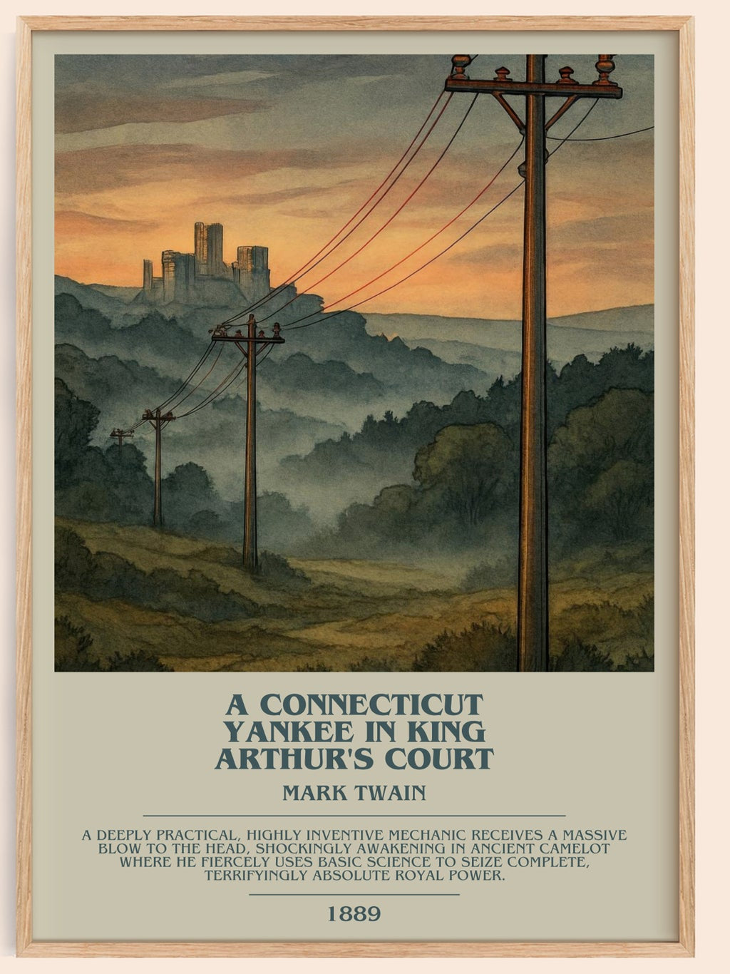 A Connecticut Yankee In King Arthur's Court bookish book poster by Mark Twain – framed literary art print