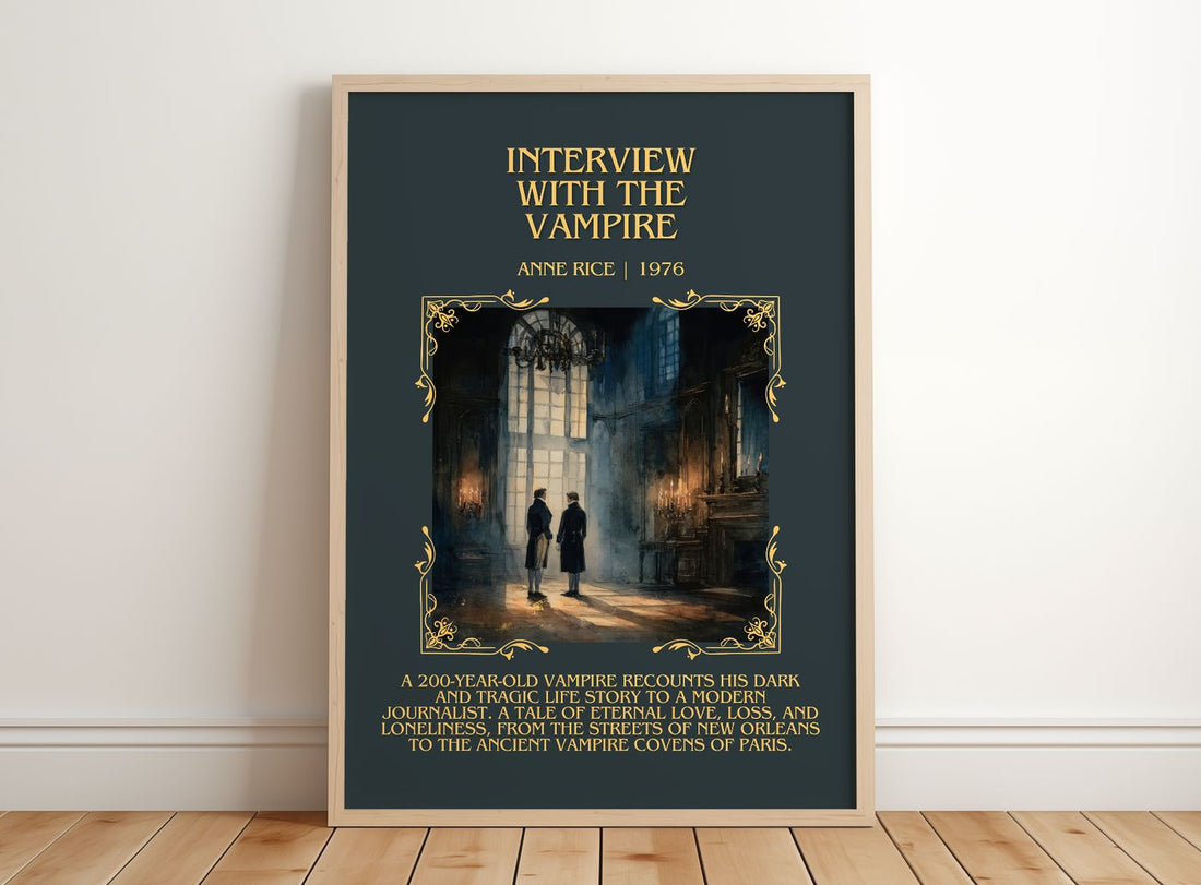 Interview With The Vampire Minimalist Book Poster by Anne Rice – framed print leaning on a wooden floor