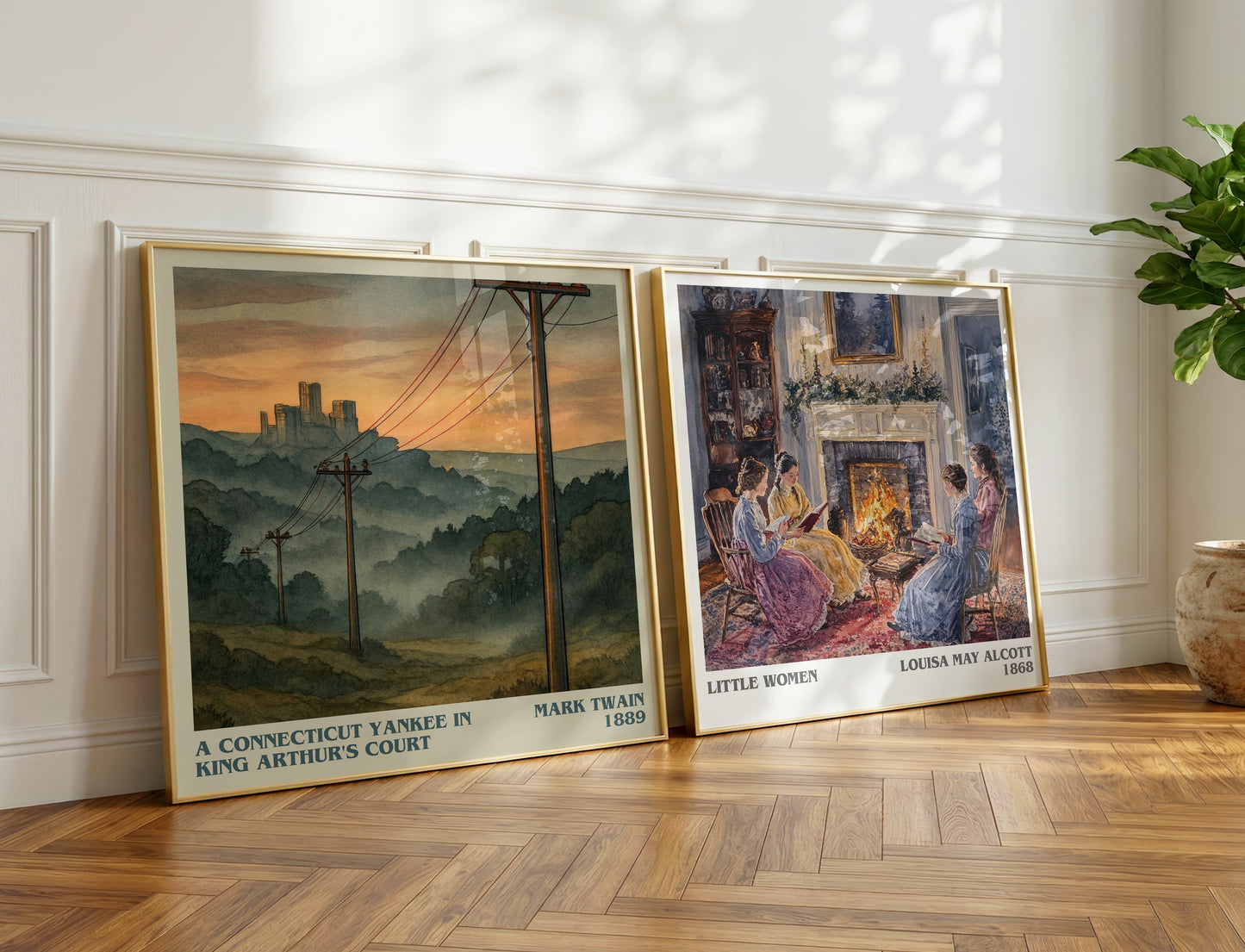 A Connecticut Yankee In King Arthur's Court literary print on bookshelf – Mark Twain fan gift