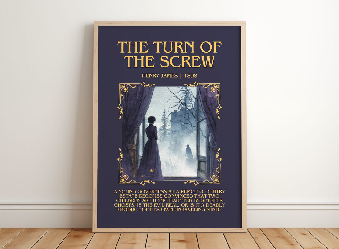 The Turn Of The Screw Minimalist Book Poster by Henry James – framed print leaning on a wooden floor