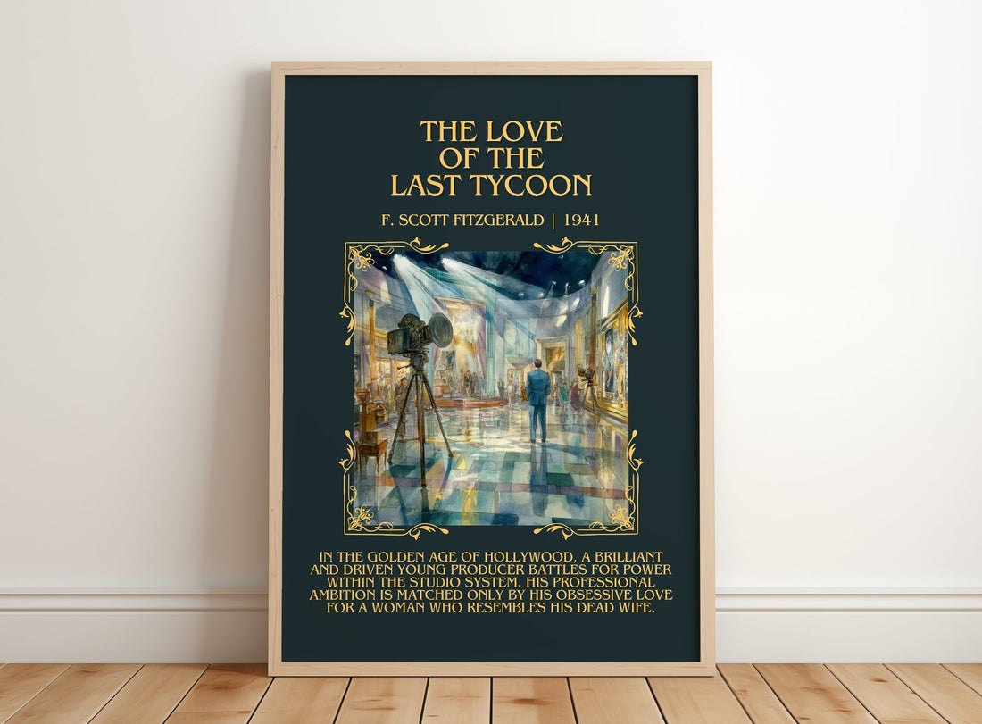 Love Of The Last Tycoon Minimalist Book Poster by F. Scott Fitzgerald – framed print leaning on a wooden floor
