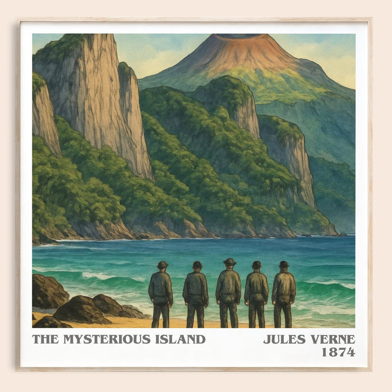 The Mysterious Island literary book poster by Jules Verne – framed literary art print