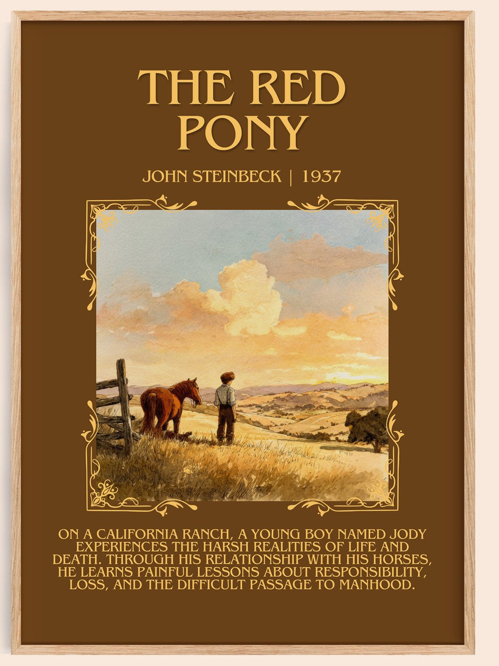 The Red Pony Minimalist Book Poster by John Steinbeck – book poster