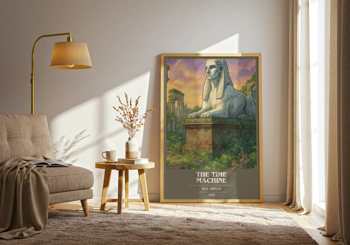 The Time Machine book cover print on bookshelf – H.G. Wells fan gift