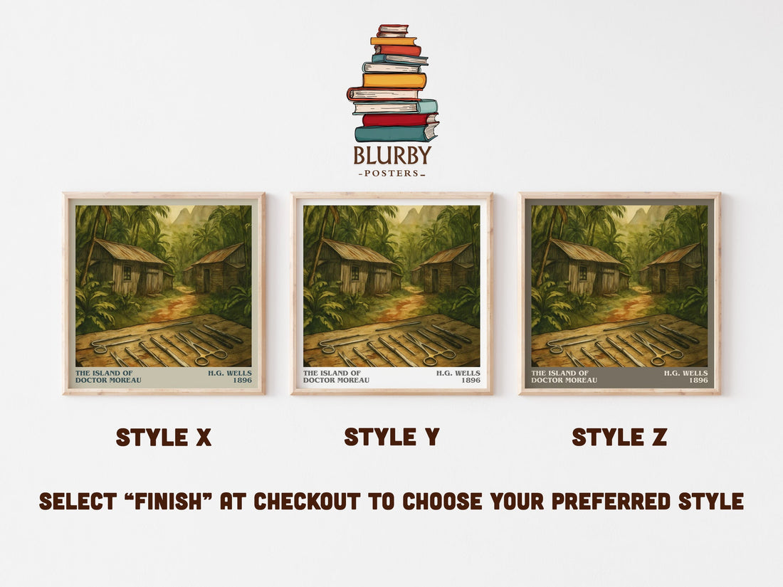 The Island Of Doctor Moreau literary print in frame leaning in hallway – sci fi wall art (mockup)