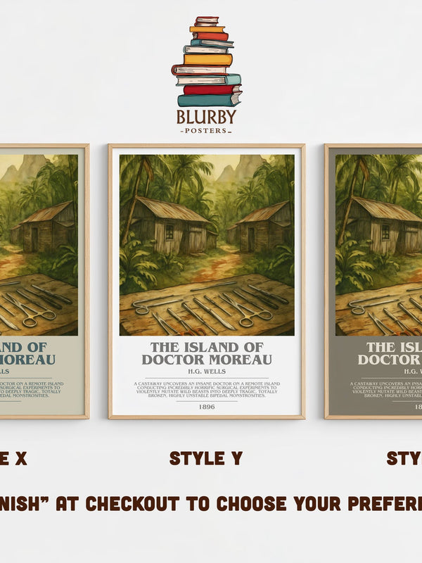 The Island Of Doctor Moreau bookish print in frame leaning in hallway – sci fi wall art