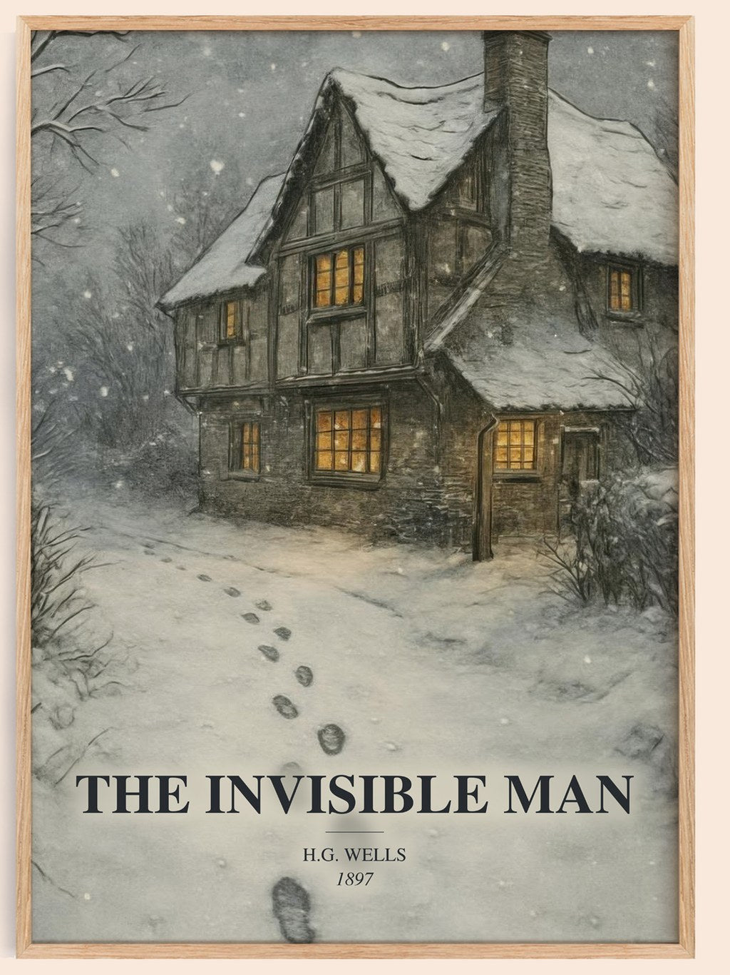 The Invisible Man watercolour book poster by H.G. Wells – framed literary art print