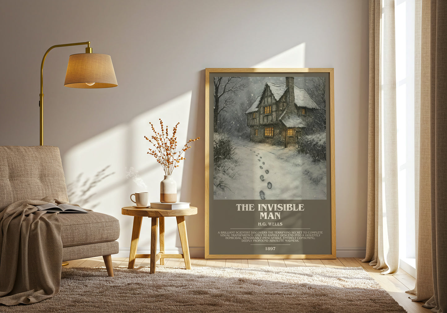 The Invisible Man bookish print on bookshelf – H.G. Wells fan gift