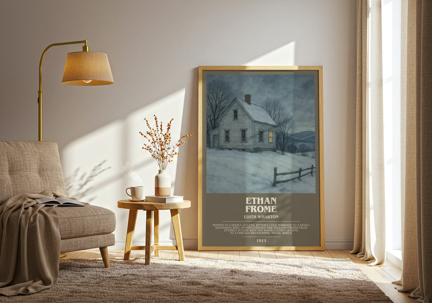 Ethan Frome bookish print on bookshelf – Edith Wharton fan gift