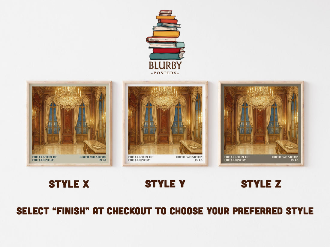 The Custom Of The Country literary print in frame leaning in hallway – classic literature wall art (mockup)