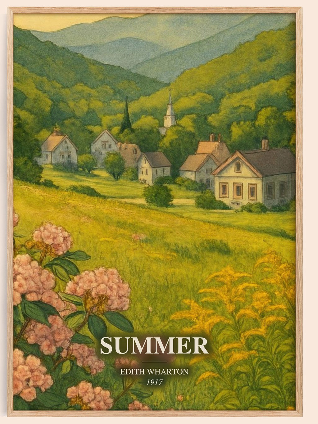 Summer watercolour book poster by Edith Wharton – framed literary art print