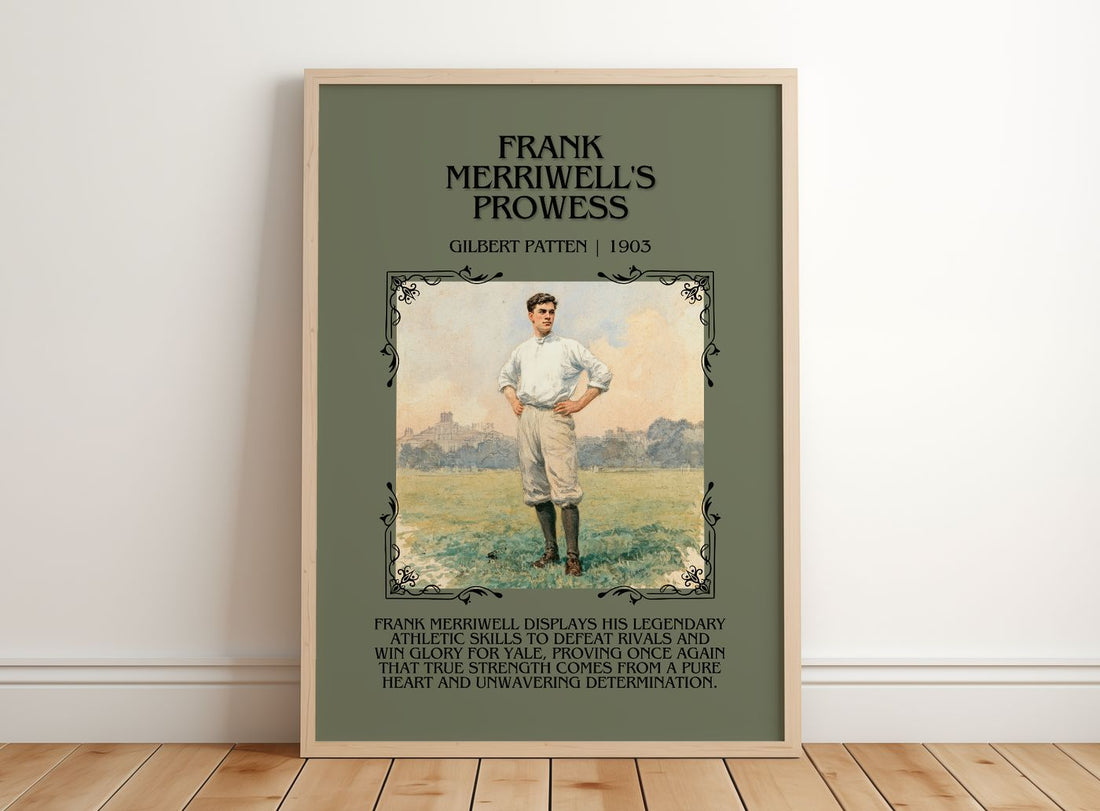 Frank Merriwell'S Prowess Minimalist Book Poster by Gilbert Patten – framed print leaning on a wooden floor