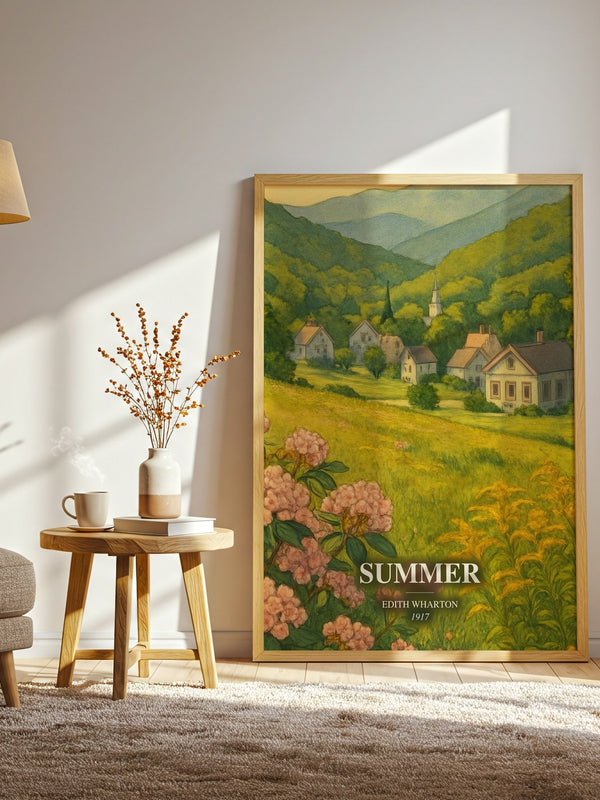 Summer watercolour print in frame leaning in hallway – romance wall art