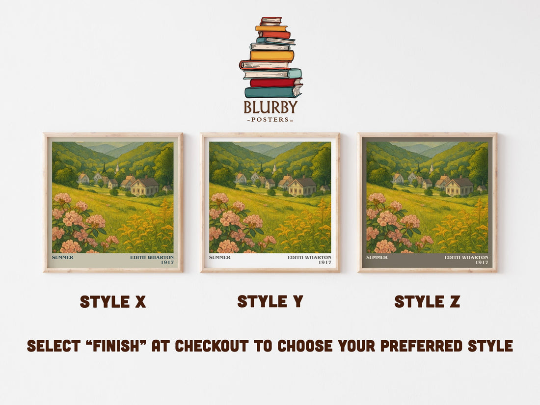 Summer literary print in frame leaning in hallway – romance wall art (mockup)