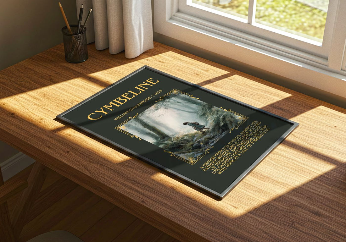 Cymbeline Minimalist Book Poster by William Shakespeare – print on a sunlit desk