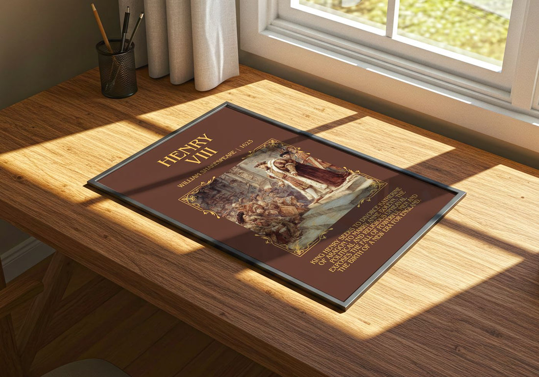 Henry Viii Minimalist Book Poster by William Shakespeare – print on a sunlit desk