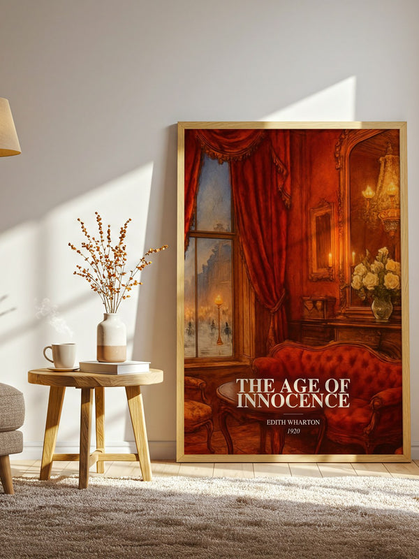 The Age Of Innocence watercolour print in frame leaning in hallway – classic literature wall art