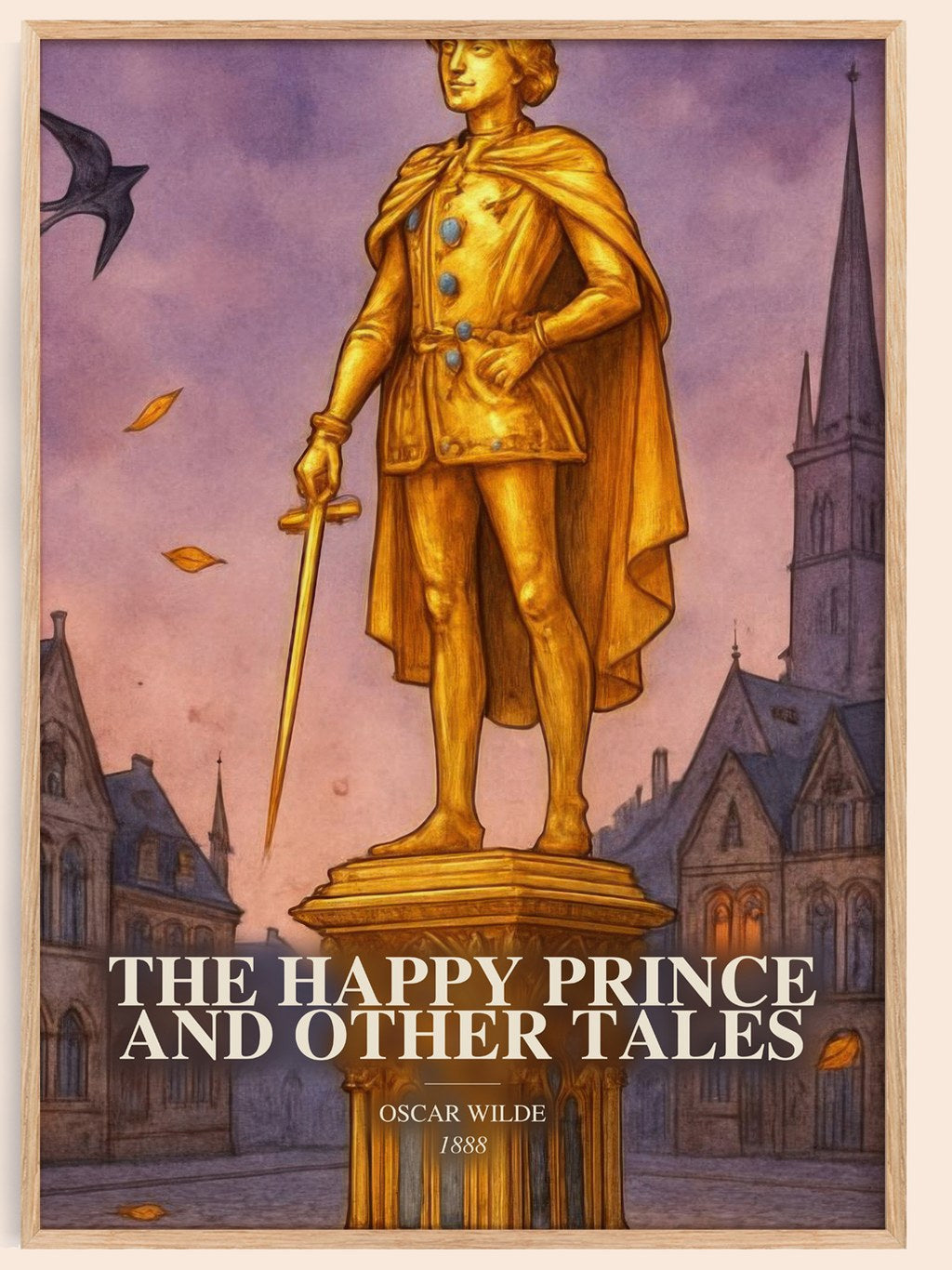 The Happy Prince And Other Tales watercolour book poster by Oscar Wilde – framed literary art print