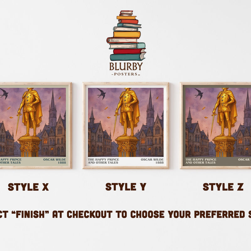 The Happy Prince And Other Tales literary print in frame leaning in hallway – childrens wall art
