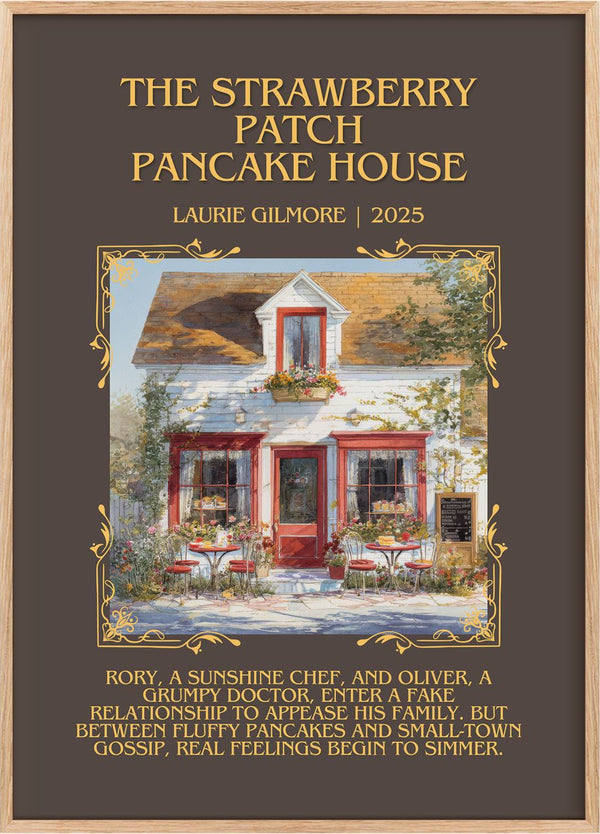 Strawberry Patch Pancake House Minimalist Book Poster by L. Gilmore