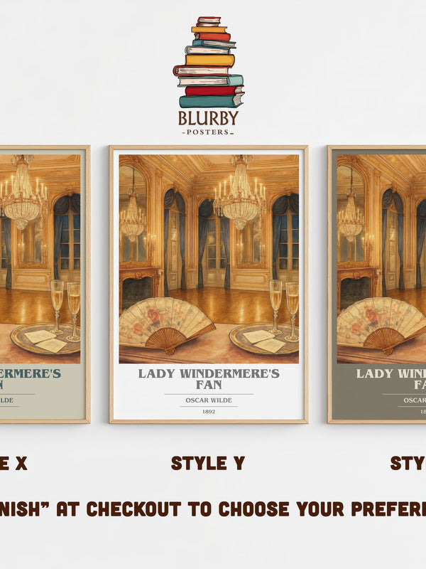 Lady Windermere's Fan book cover print in frame leaning in hallway – classic literature wall art