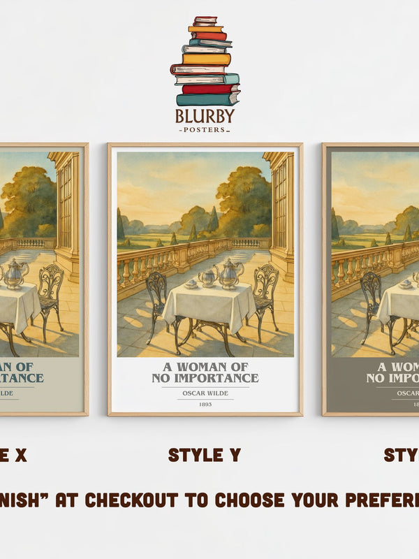 A Woman Of No Importance book cover print in frame leaning in hallway – classic literature wall art
