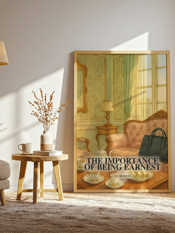 The Importance Of Being Earnest watercolour print in frame leaning in hallway – classic literature wall art