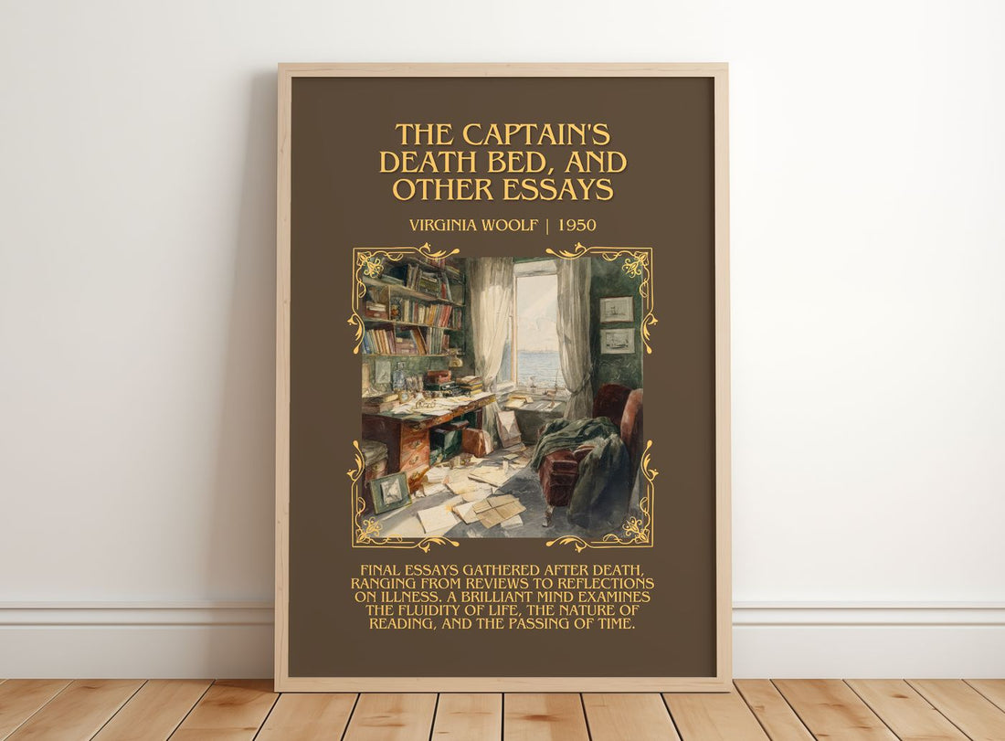 Captain'S Death Bed, And Other Essays Minimalist Book Poster – framed print leaning on a wooden floor