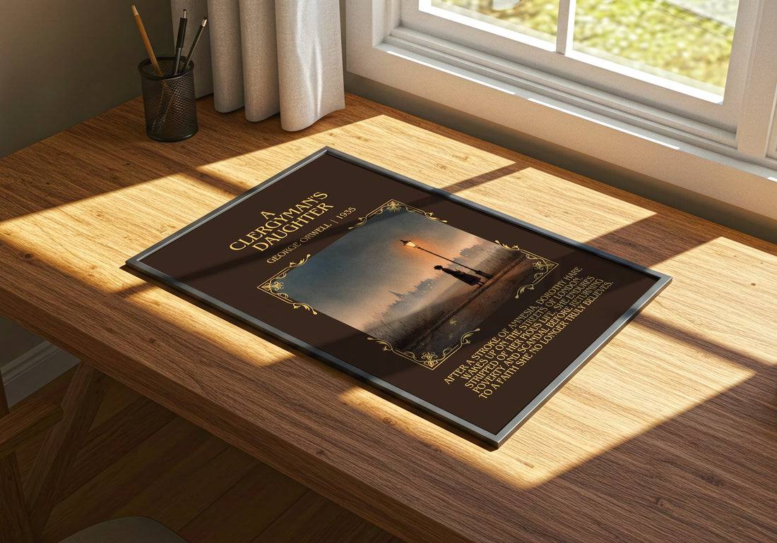 A Clergyman'S Daughter Minimalist Book Poster by George Orwell – print on a sunlit desk