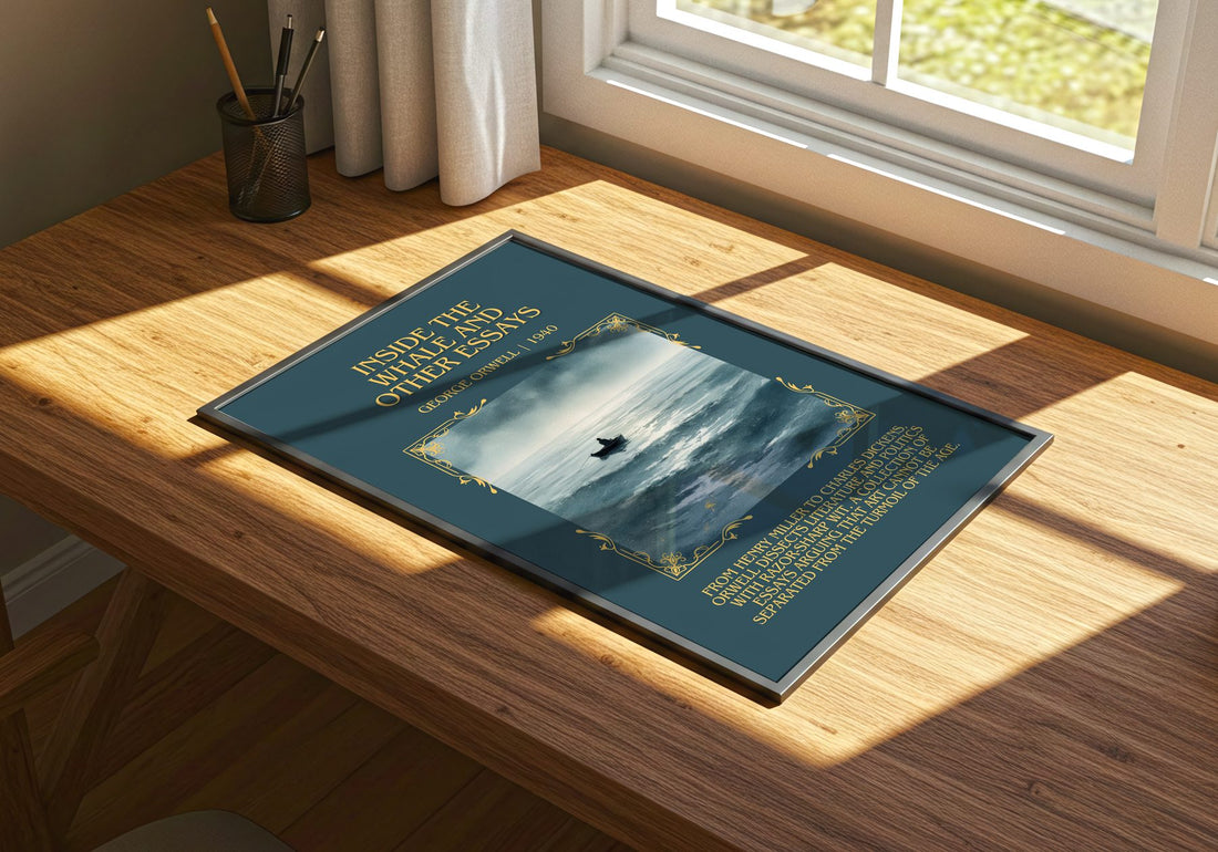 Inside The Whale And Other Essays Minimalist Book Poster by G. Orwell – print on a sunlit desk