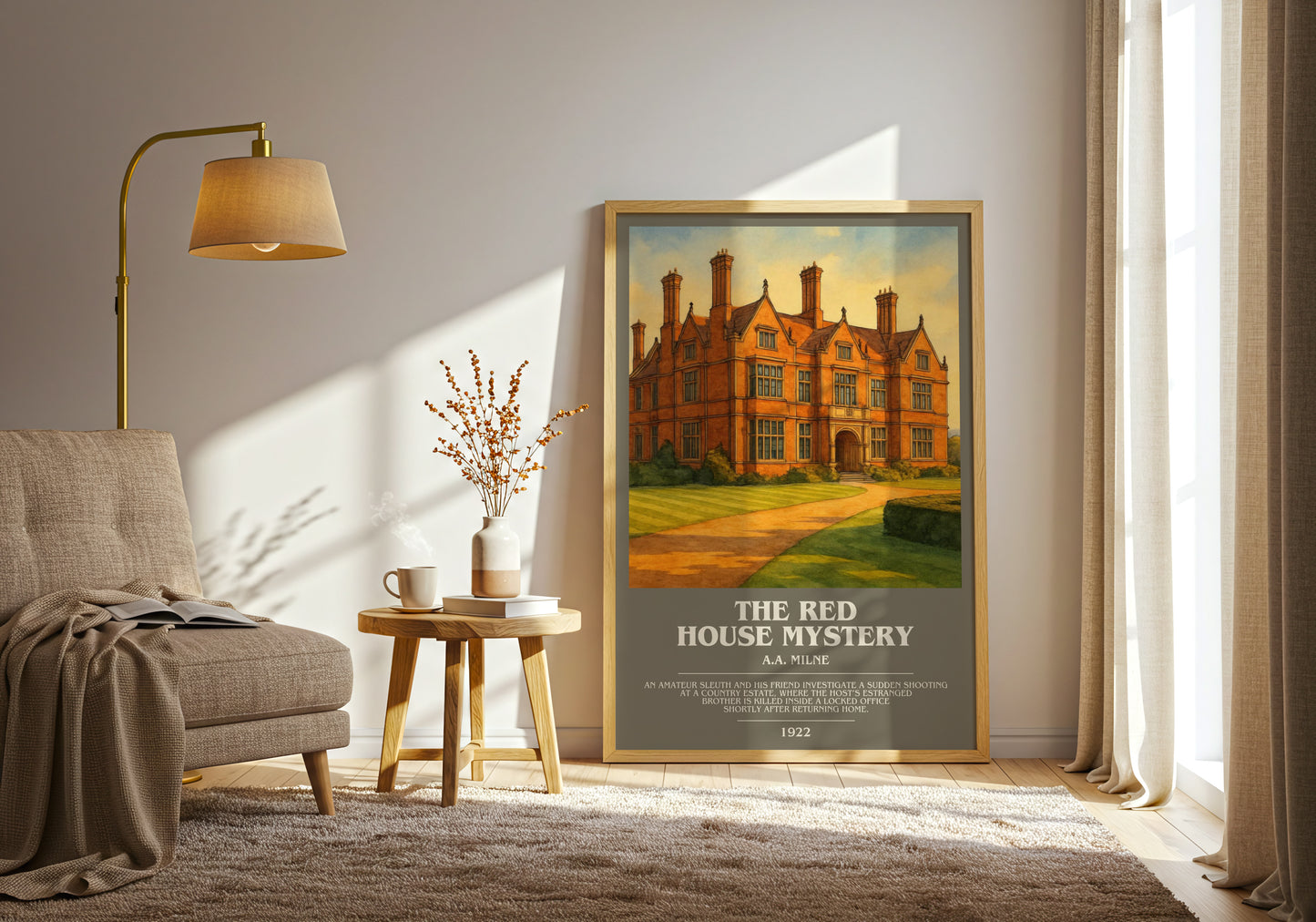 the red house mystery bookish print on bookshelf – a.a. milne fan gift