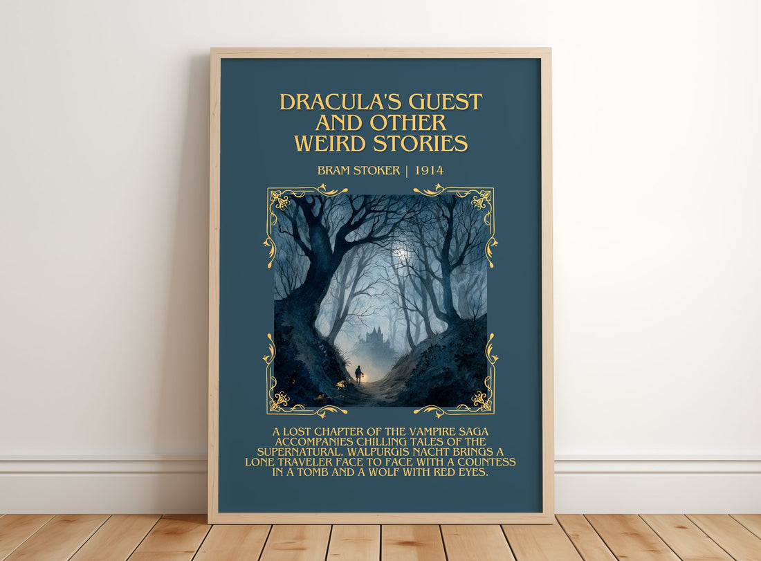 Dracula'S Guest And Other Weird Stories Minimalist Book Poster – framed print leaning on a wooden floor