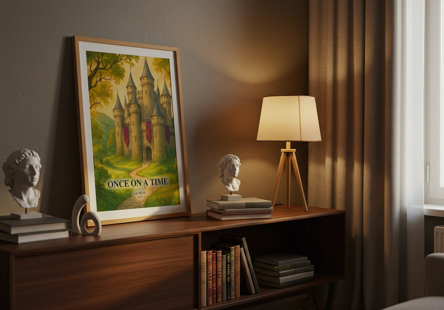 Once On A Time watercolour print on bookshelf – A.A. Milne fan gift