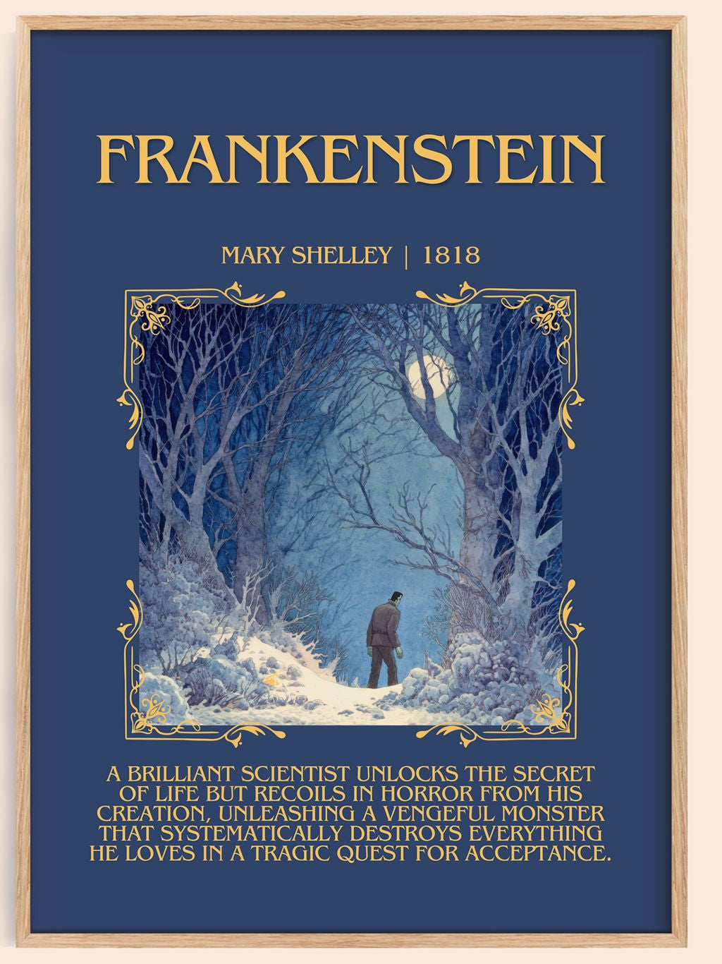 Frankenstein Minimalist Book Poster by Mary Shelley – book poster
