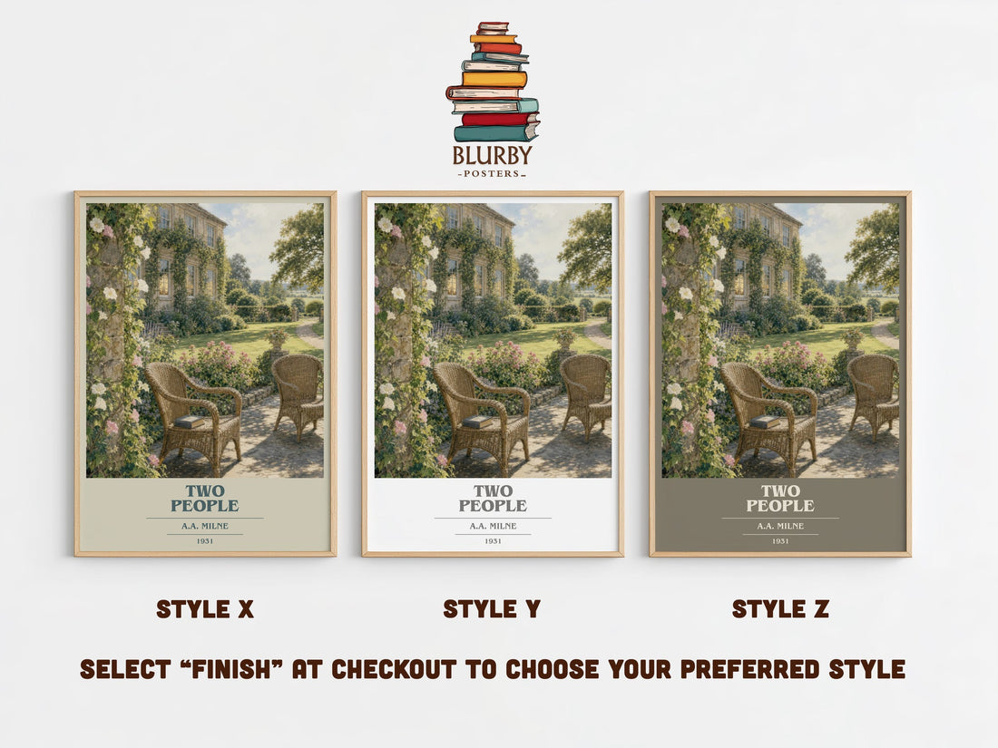 Two People book cover print in frame leaning in hallway – literary fiction wall art (mockup)