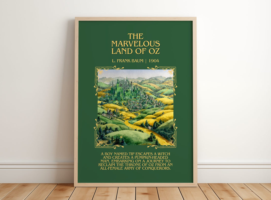 The Marvelous Land Of Oz Minimalist Book Poster by L. Frank Baum – framed print leaning on a wooden floor