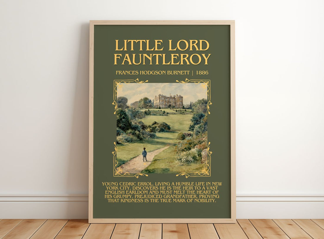 Little Lord Fauntleroy Minimalist Book Poster by F. Burnett – framed print leaning on a wooden floor