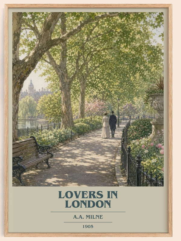 Lovers In London book cover book poster by A.A. Milne – framed literary art print