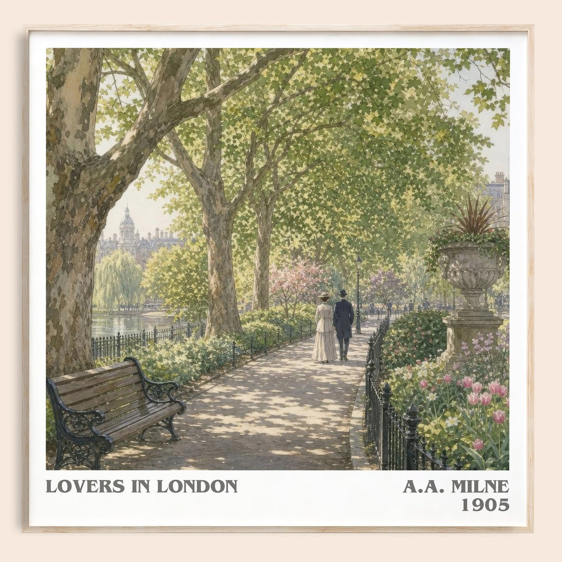Lovers In London literary book poster by A.A. Milne – framed literary art print
