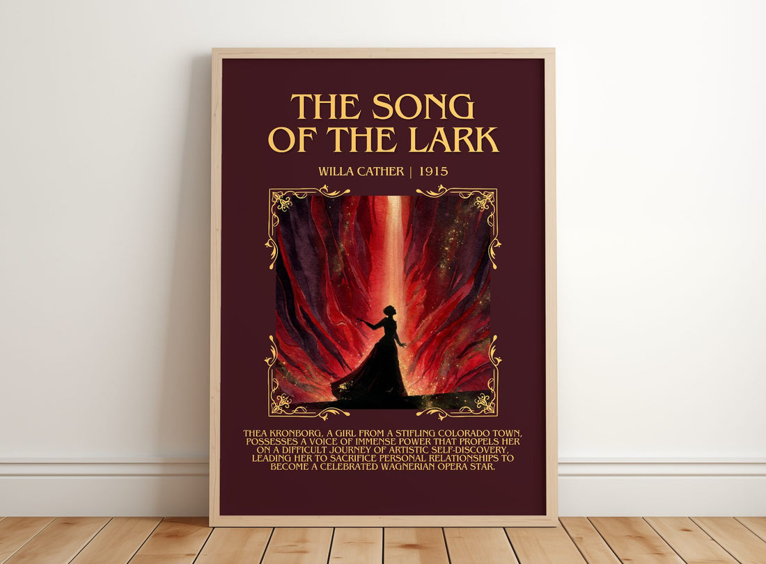 The Song Of The Lark Minimalist Book Poster by Willa Cather – framed print leaning on a wooden floor