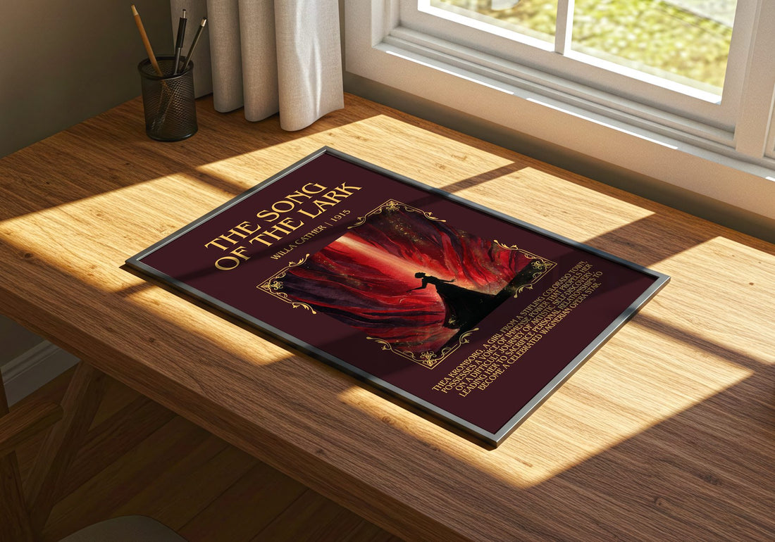 The Song Of The Lark Minimalist Book Poster by Willa Cather – print on a sunlit desk
