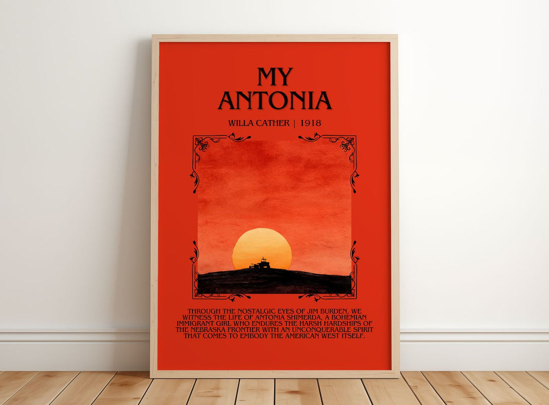 My Ántonia Minimalist Book Poster by Willa Cather – framed print leaning on a wooden floor