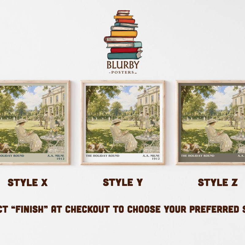 The Holiday Round literary print in frame leaning in hallway – non fiction wall art