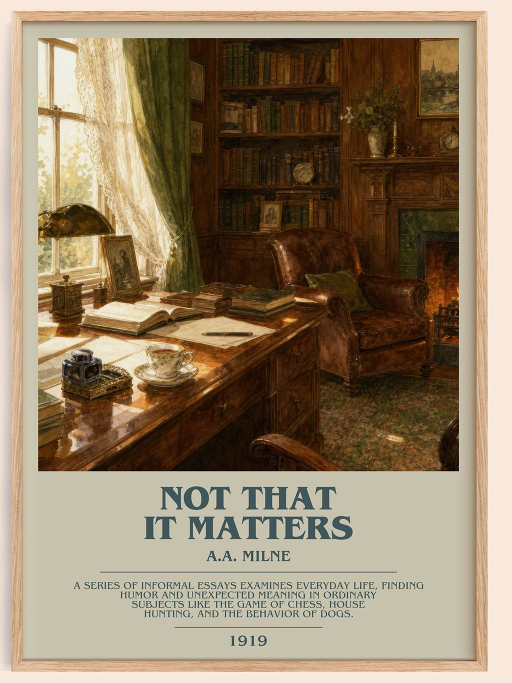 Not That It Matters bookish book poster by A.A. Milne – framed literary art print