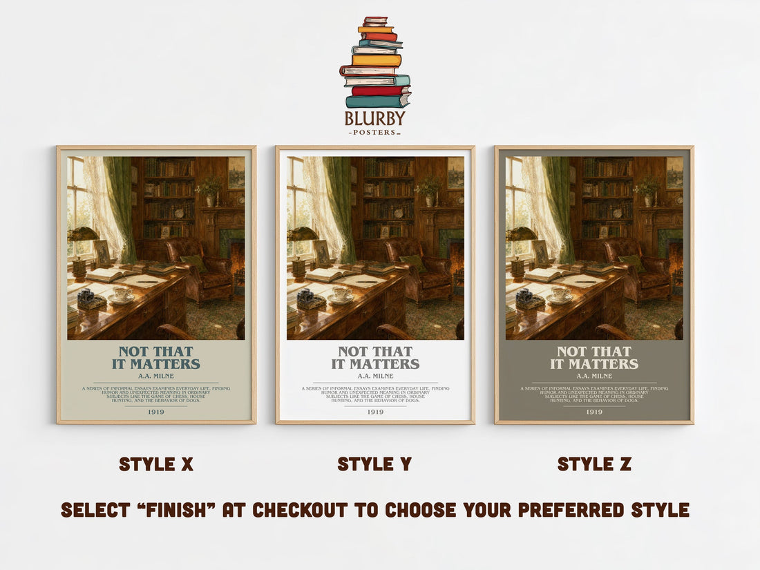 Not That It Matters bookish print in frame leaning in hallway – non fiction wall art (mockup)