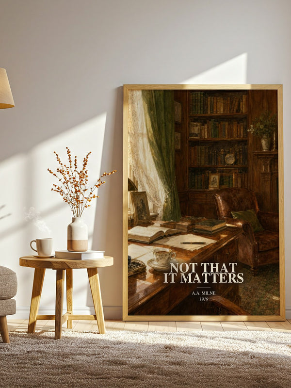 Not That It Matters watercolour print in frame leaning in hallway – non fiction wall art