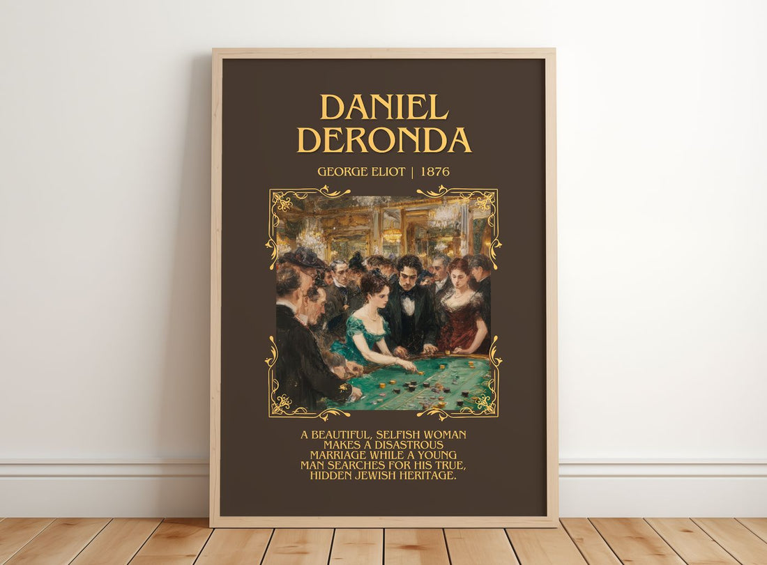 Daniel Deronda Minimalist Book Poster by George Eliot – framed print leaning on a wooden floor