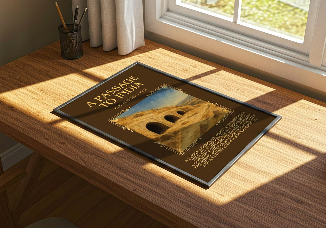 A Passage To India Minimalist Book Poster by E. M. Forster – print on a sunlit desk