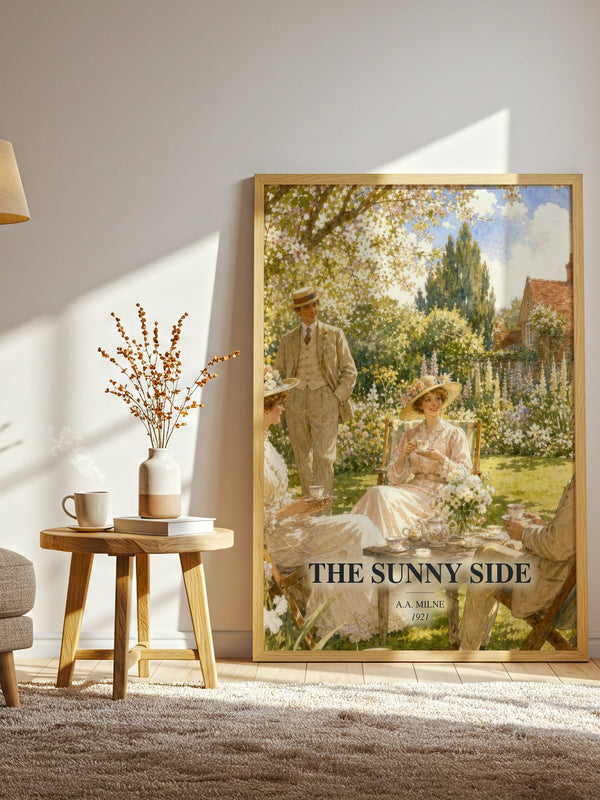 The Sunny Side watercolour print in frame leaning in hallway – non fiction wall art